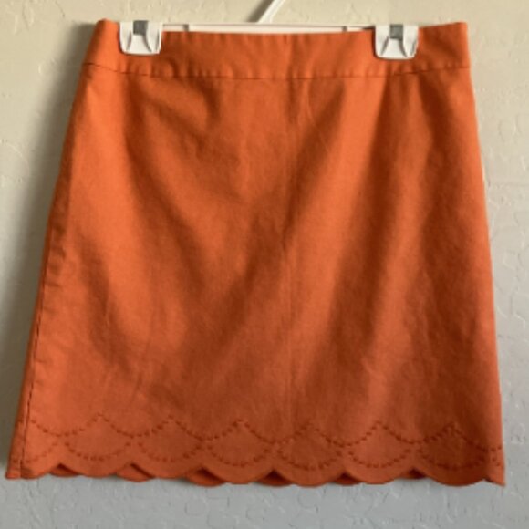 Talbots Skirt Womens 8 Peach Orange A Line Knee Length Embroidered Scalloped Hem - Picture 1 of 11